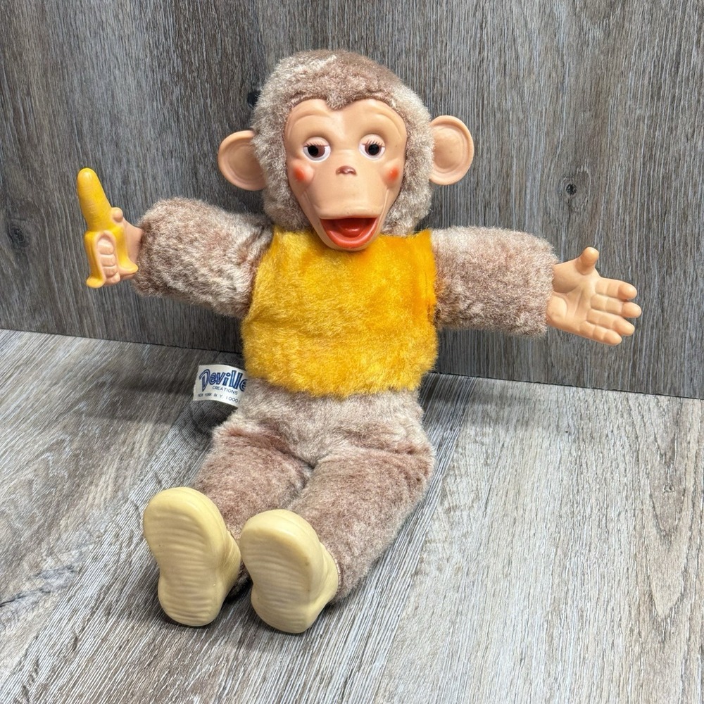 RARE COLOR VTG MR. BIM MONKEY Banana ZIPPY ZIP Rubber Face Plush 1950/60s Brown